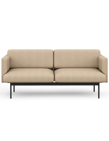 Vue de face du canapé tapissé beige, silhouette équilibrée et épurée. - Fora Office