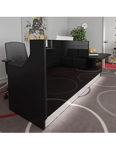 Banque d'accueil noir avec module bas et siège de travail noir et gris