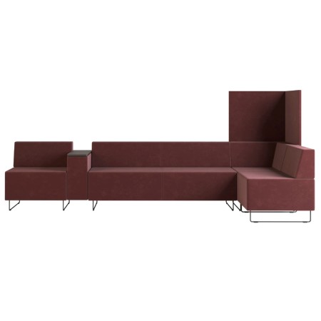 Grande composition de canapés modulaires rouges formant un espace convivial. - Quadra