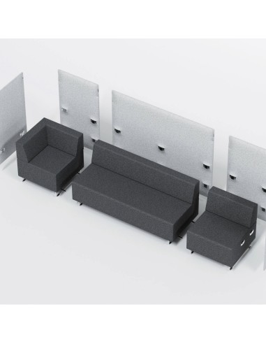 Banquettes grises modulaires disposées en configuration linéaire. - Quadra