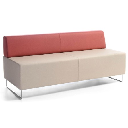 Banquette bicolore beige et rouge sur piétement métallique fin. - Quadra