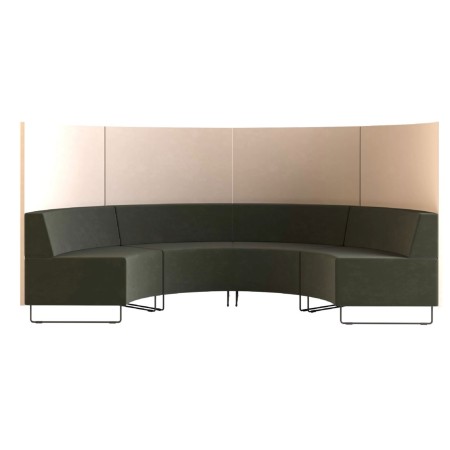 Banquette incurvée verte à dossier haut et base métallique. - Quadra