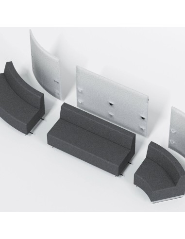 Assemblage de modules incurvés gris formant une grande assise. - Quadra