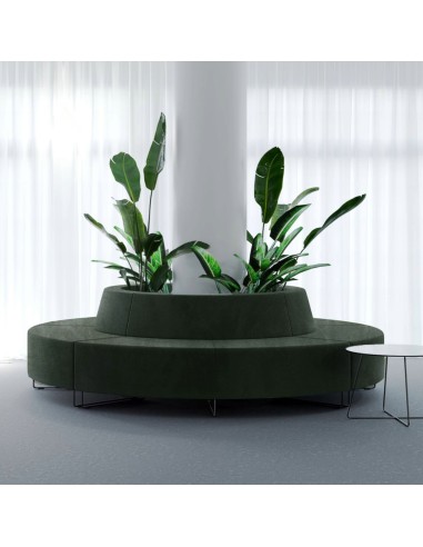 Banquette ronde noire avec espace central pour plantes. - Quadra