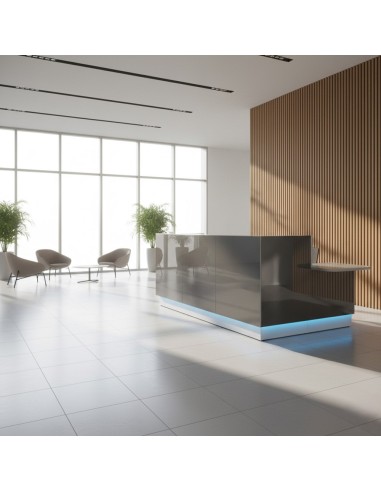 Meuble de réception gris dans espace d'accueil lumineux