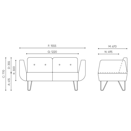 Dimensions du fauteuil avec accoudoirs arrondis et base en bois. - U Floe