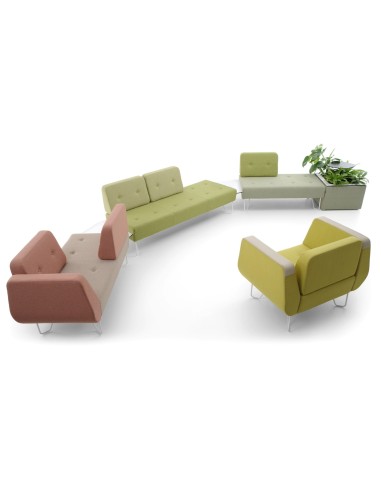 Ensemble de fauteuils modulaires verts et jaunes en disposition circulaire. - U Floe