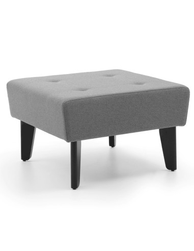 Pouf gris compact au design minimaliste et pieds en bois foncé. - U Floe