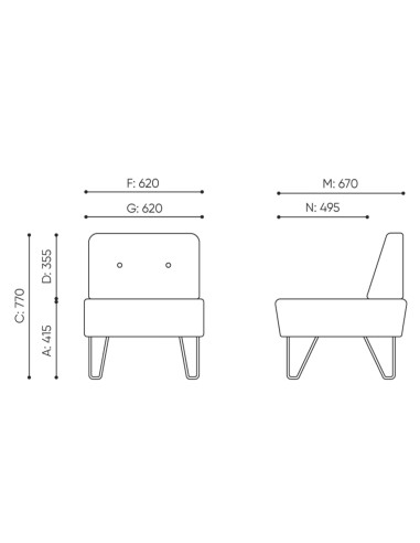 Dimensions de la banquette à dossier boutonné et assise rembourrée. - U Floe