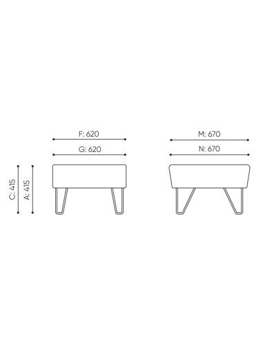 Dimensions du pouf rectangulaire assorti à la banquette. - U Floe