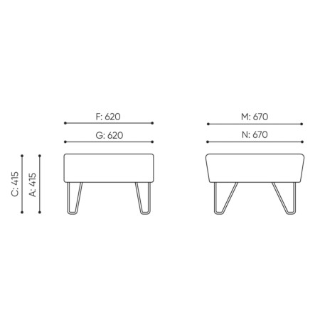 Dimensions du pouf rectangulaire assorti à la banquette. - U Floe