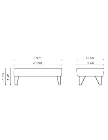 Dimensions du module d’assise complémentaire de la collection. - U Floe