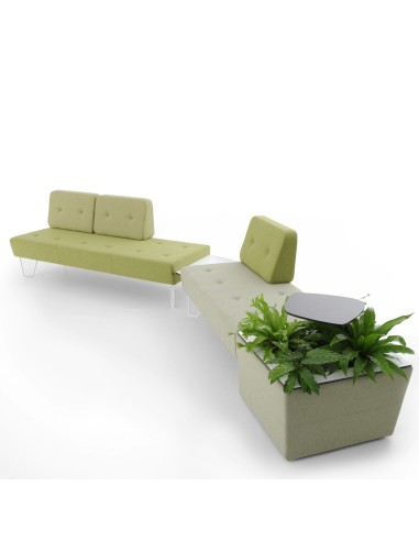 Vue d’ensemble de modules verts et tables basses blanches. - U Floe