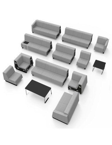 Modules d’assise gris clair en configuration flexible. - Voo Voo