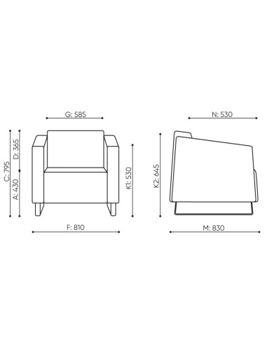 Dimensions du canapé deux places compact. - Voo Voo