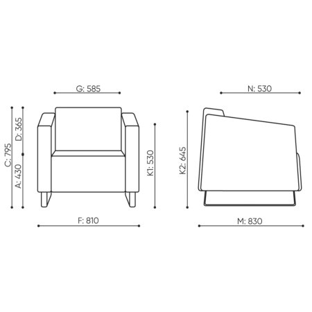 Dimensions du canapé deux places compact. - Voo Voo