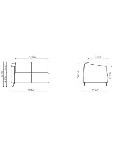 Dimensions du fauteuil design compact. - Voo Voo