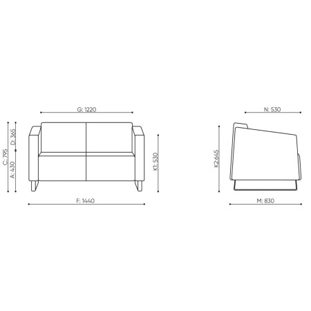 Dimensions du canapé deux places modulable. - Voo Voo