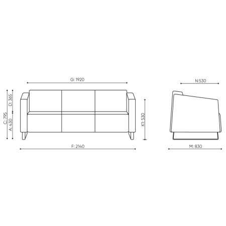 Dimensions du canapé trois places modulable. - Voo Voo