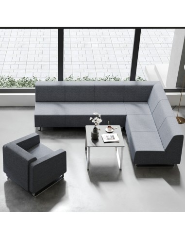 Salon contemporain gris avec canapé modulable et table métal. - Voo Voo