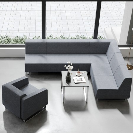 Salon contemporain gris avec canapé modulable et table métal. - Voo Voo