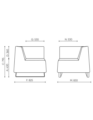 Dimensions du fauteuil d’angle moderne. - Voo Voo