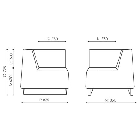 Dimensions du fauteuil d’angle moderne. - Voo Voo