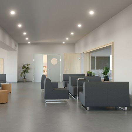 Fauteuil sans accoudoirs en tissu brun avec base bois foncé. - Voo Voo 2