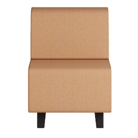 Fauteuil sans accoudoirs en tissu brun avec base bois foncé. - Voo Voo