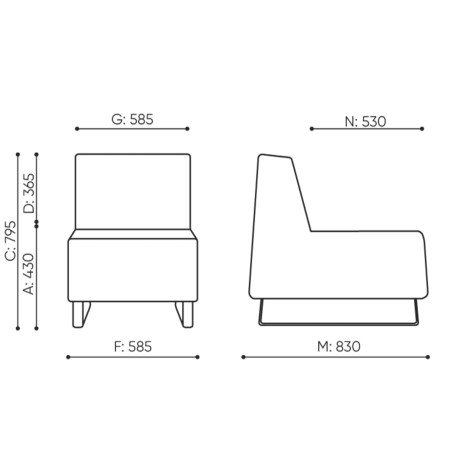 Dimensions du fauteuil sans accoudoirs. - Voo Voo