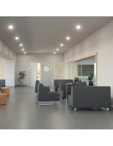 Espace de travail clair avec fauteuils gris modernes. - Voo Voo