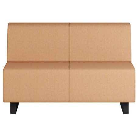 Banquette double en cuir brun avec pieds bois foncé. - Voo Voo