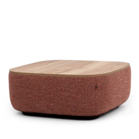 Pouf bouclé rouge brique avec assise beige contrastante. - Jelly