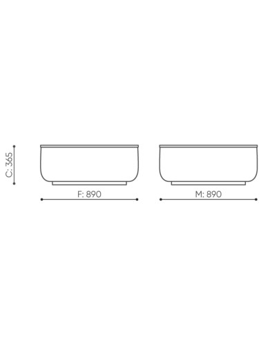 Dimensions du pouf Jelly avec vues de face et de dessus. - Jelly