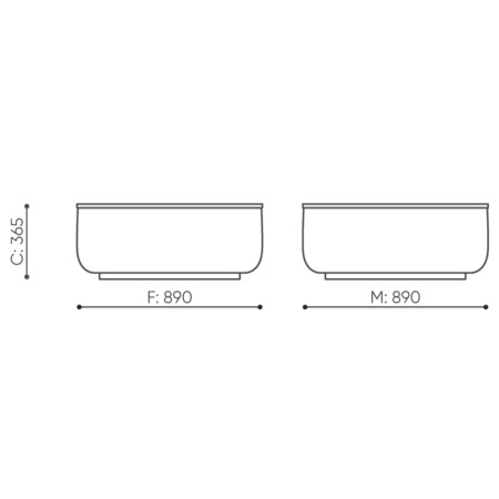 Dimensions du pouf Jelly avec vues de face et de dessus. - Jelly