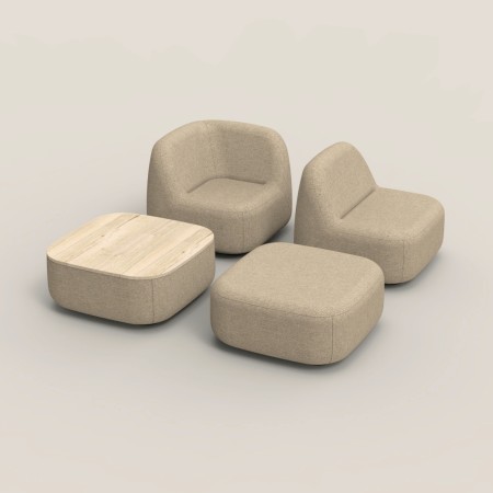 Ensemble de poufs bouclés beiges aux formes organiques variées. - Jelly