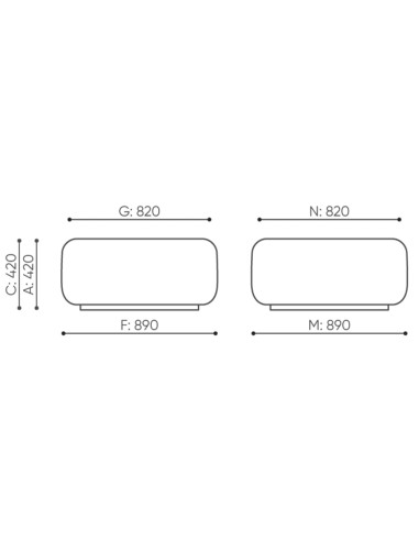Dimensions du pouf Jelly avec vues de face et de dessus. - Jelly