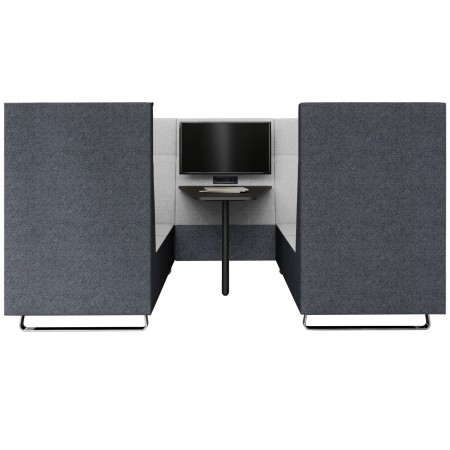 Vue rapprochée d’un module Voo Voo Box avec assises beiges et parois hautes grises. - Voo Voo Box