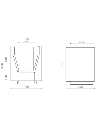 Dimensions du fauteuil Voo Voo, vues de face et de dessus. - Voo Voo
