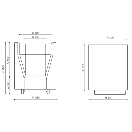 Dimensions du fauteuil Voo Voo, vues de face et de dessus. - Voo Voo