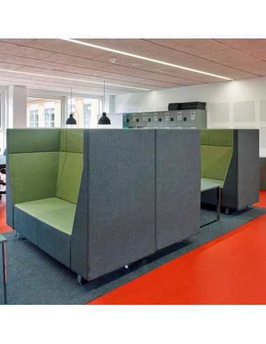 Espaces de travail modulaires Voo Voo Box verts et gris dans un open space lumineux. - Voo Voo Box