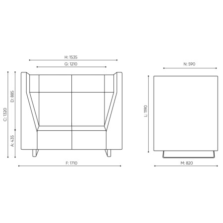 Dimensions du module Voo Voo Box, vues de face et de dessus. - Voo Voo Box