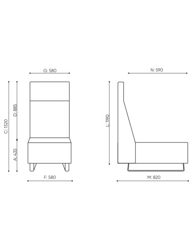 Dimensions du fauteuil Voo Voo High, vues de face et de côté. - Voo Voo High