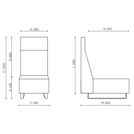 Dimensions du fauteuil Voo Voo High, vues de face et de côté. - Voo Voo High