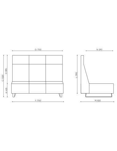 Dimensions du modèle Voo Voo High, vues de face et de côté. - Voo Voo High