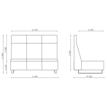 Dimensions du modèle Voo Voo High, vues de face et de côté. - Voo Voo High