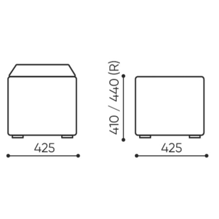Dimensions du pouf Cube, vue de face et de profil. - Cube
