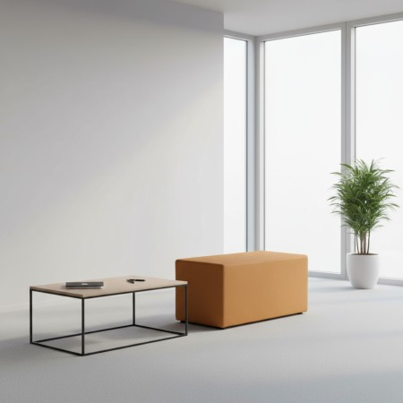 Pouf Rectangular Cube en tissu camel, design simple et géométrique. - Rectangular Cube 2