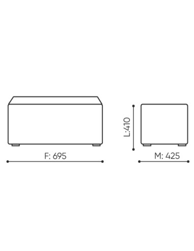 Dimensions du pouf Rectangular Cube, vues de face et de côté. - Rectangular Cube