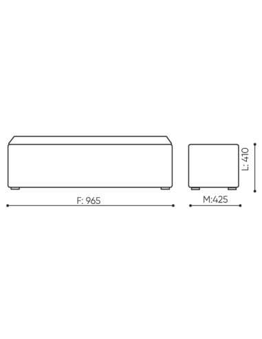Dimensions du pouf Long Cube, vues de face et de côté. - Long Cube